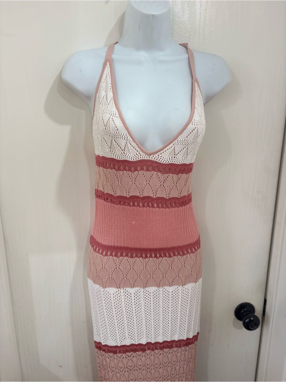 Torn by Ronny Kobo Striped Knit Halter Maxi Dress in Pink & White - Picture 8 of 10